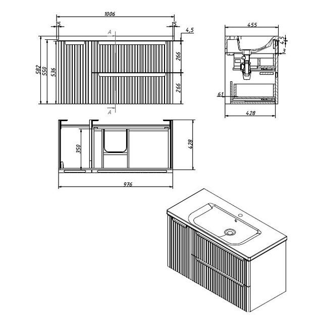 Приобрести caprigo тумба с раковиной termin-smalty stripe 100 см, левая, голубая, эмаль