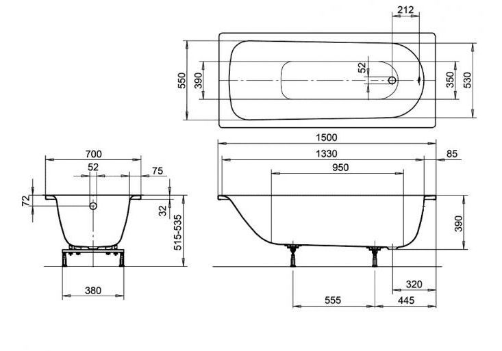 Приобрести ванна стальная kaldewei eurowa 150х70 см, 119612030001 alpine white