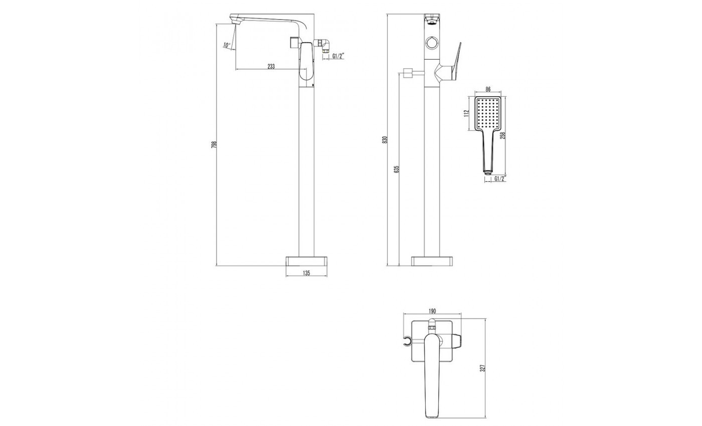Приобрести lemark смеситель для ванны bronx напольный, графит lm3744gm