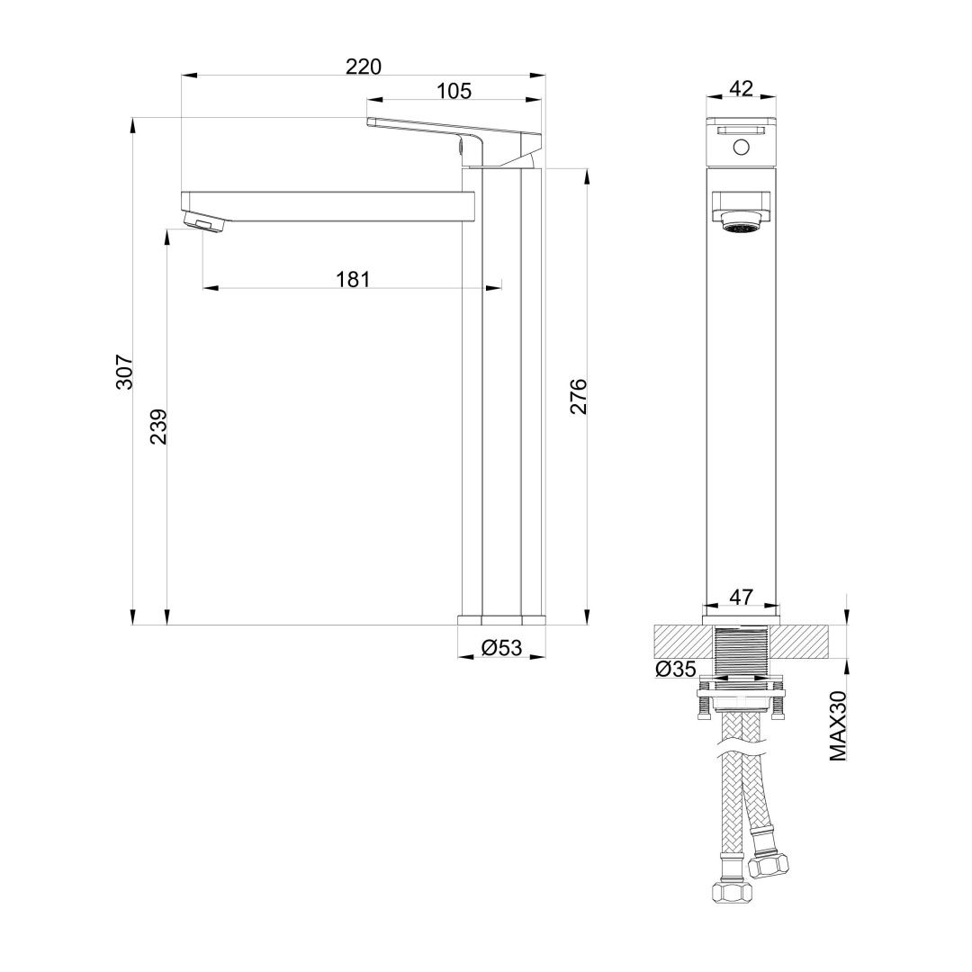 Приобрести смеситель для раковины высокий wonzon & woghand frame, темный графит (ww-88239010-bgm)