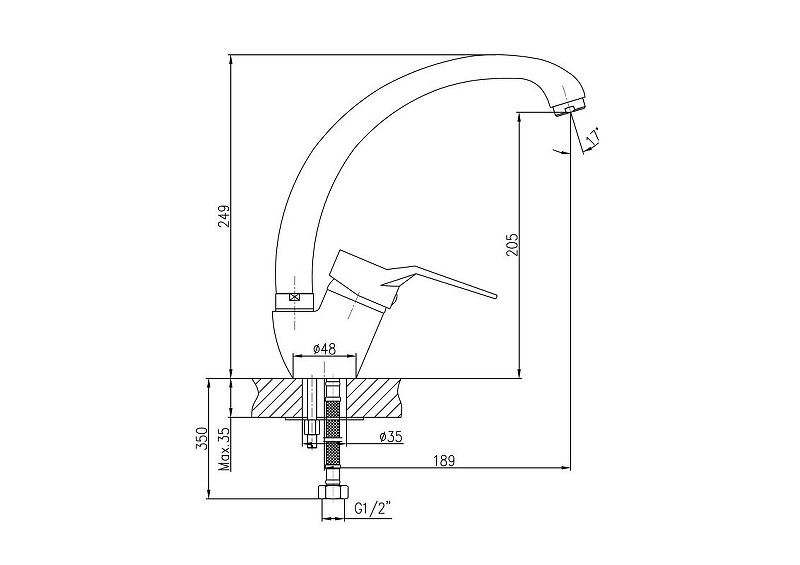 Приобрести haiba смеситель для кухни 249 мм, хром hb-4163-2