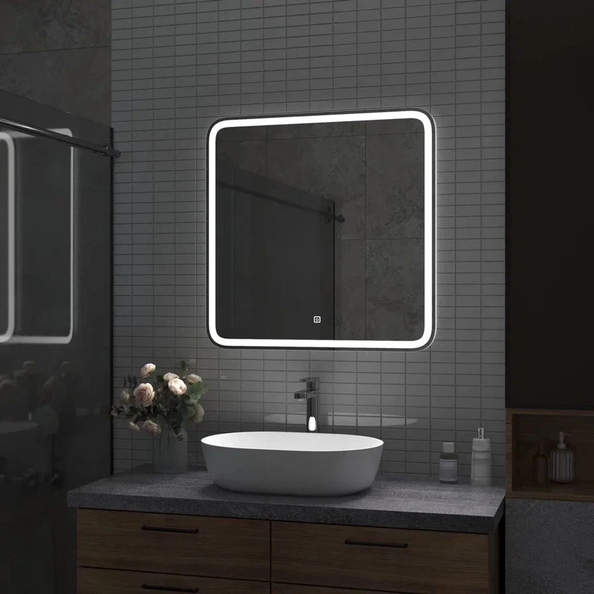 Приобрести continent зеркало с подсветкой russo 70х70 см, сенсорный включатель, белое