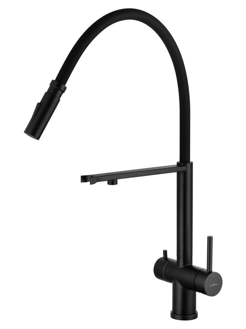Приобрести смеситель для кухни с гибким изливом и подключением фильтра wonzon & woghand, черный матовый (ww-88458009-mb)