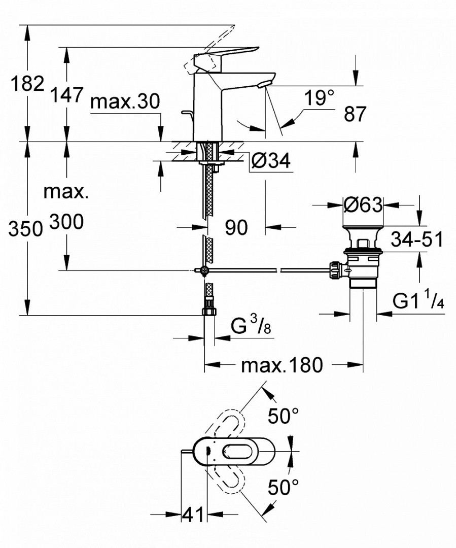 Приобрести смеситель для раковины grohe bauloop с донным клапаном, хром 23335000