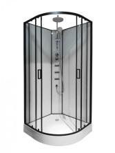 Loranto Душевая кабина NEO 90x90x(190+15) с низким поддоном 15см, прозрачное закаленное стекло 5 мм, задние стеклянные стенки белые, профиль черный-матовый (CS-21811)