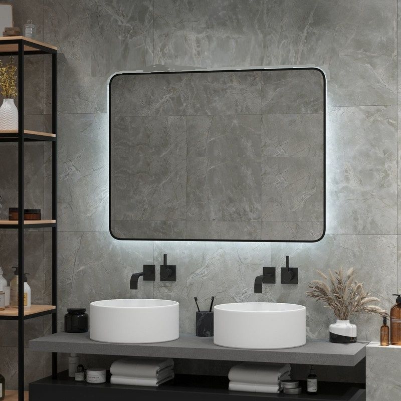 Continent Зеркало с подсветкой Torry 100х100 см, бесконтактный включатель, черное