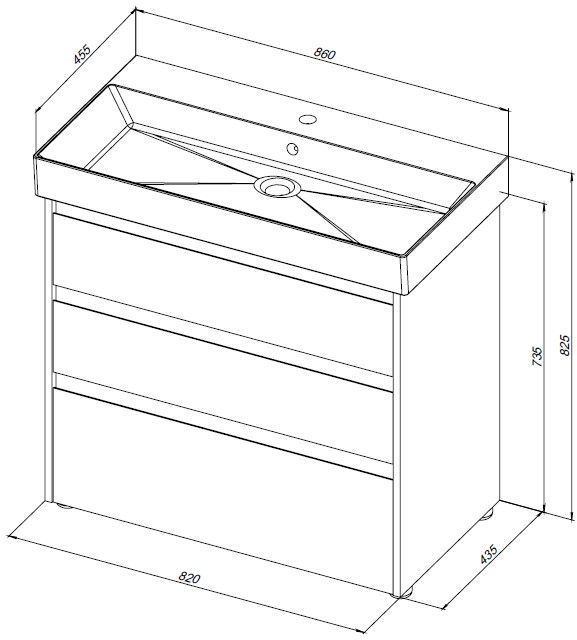 Приобрести aquanet тумба с раковиной nova lite 85 см, дуб рошелье (3 ящика)