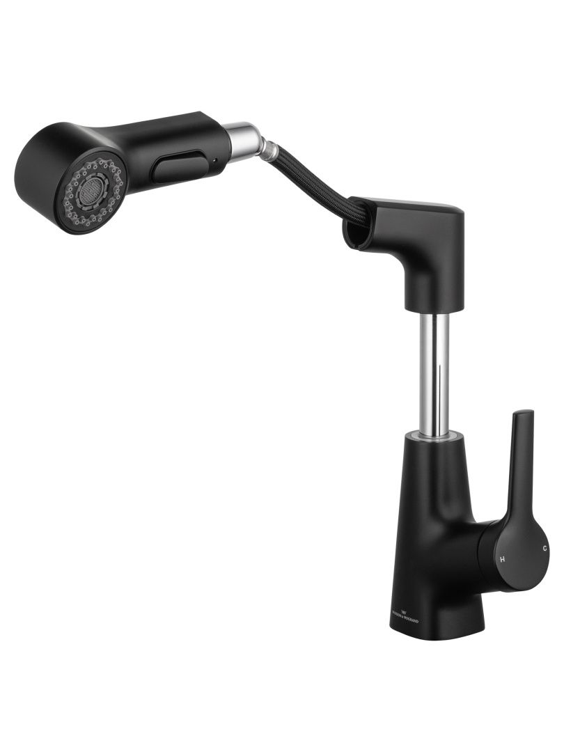 Приобрести смеситель для раковины с выдвижным изливом wonzon & woghand, черный матовый (ww-121b108-mb)