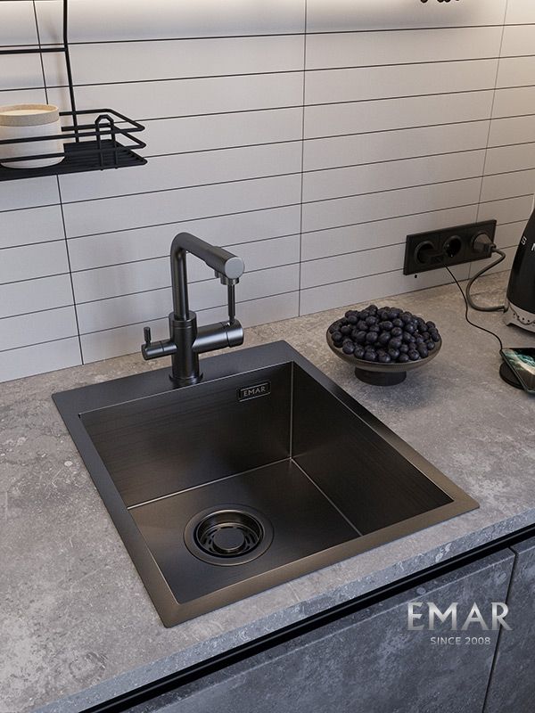 Приобрести emar кухонная мойка 41х51 см, графит emb-128a pvd nano dark