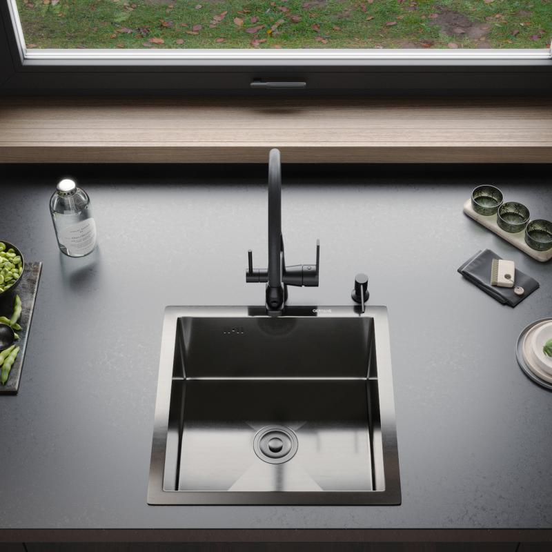 Приобрести gerhans кухонная мойка 44х44 см, под столешницу, графит