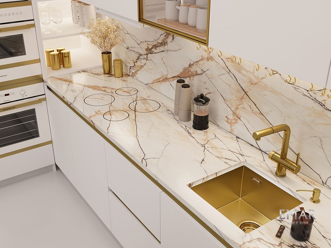 Приобрести emar кухонная мойка 44х42 см, золото emb-131a pvd emb-128a pvd nano golden