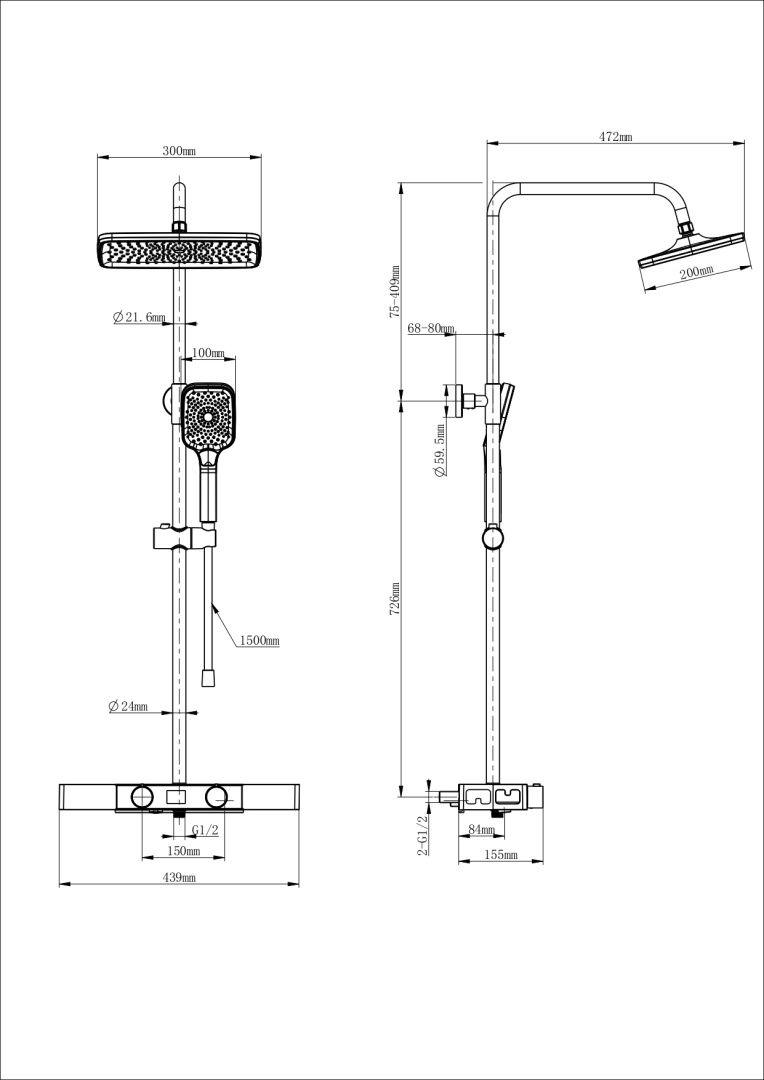 Приобрести душевая система wonzon & woghand shelf, черный матовый (ww-b3552-mb)