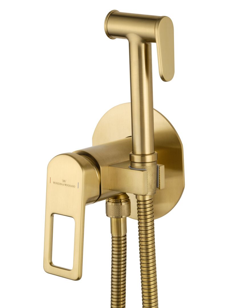 Приобрести смеситель с гигиеническим душем встраиваемый wonzon & woghand frame, брашированное золото (ww-88829010-bg)