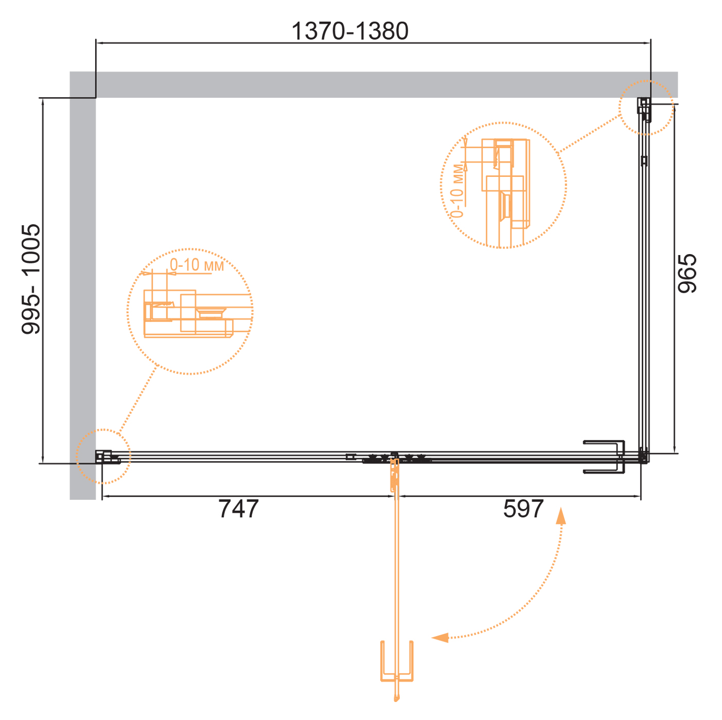 Приобрести cezares душевое ограждение bellagio 140х100 см, черное bellagio-ah-1-140/100-c-nero
