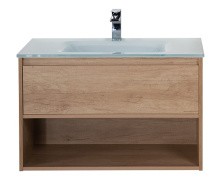 BelBagno Тумба c раковиной KRAFT 100 см, с одним ящиком и полкой, подвесная Rovere Nebrasca Nature, стеклянная раковина