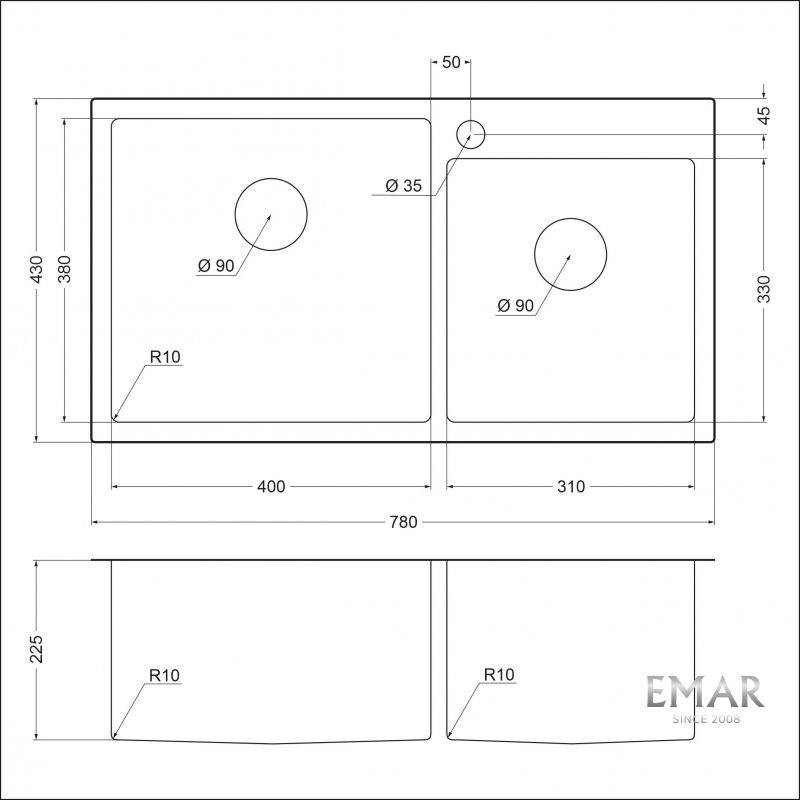 Приобрести emar кухонная мойка 78х43 см, медь emb-210 pvd emb-210 pvd nano coppery