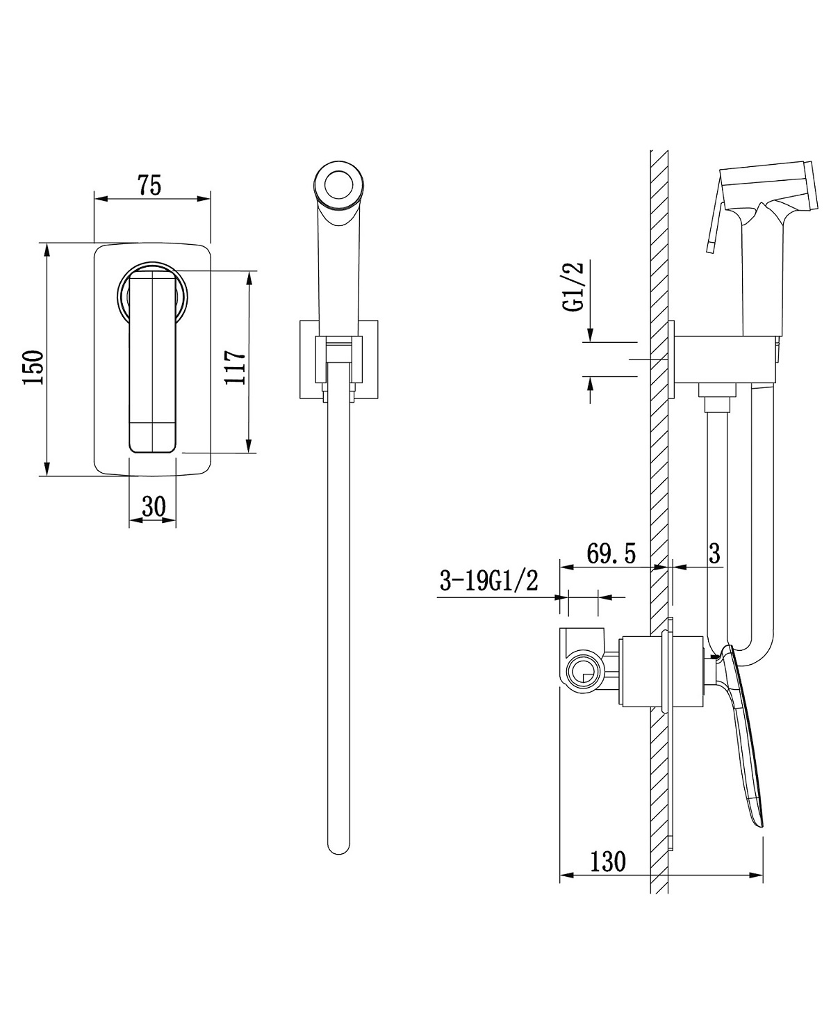 Приобрести смеситель встроенный с гигиеническим душем timo helmi 4089/00-16sm хром-белый