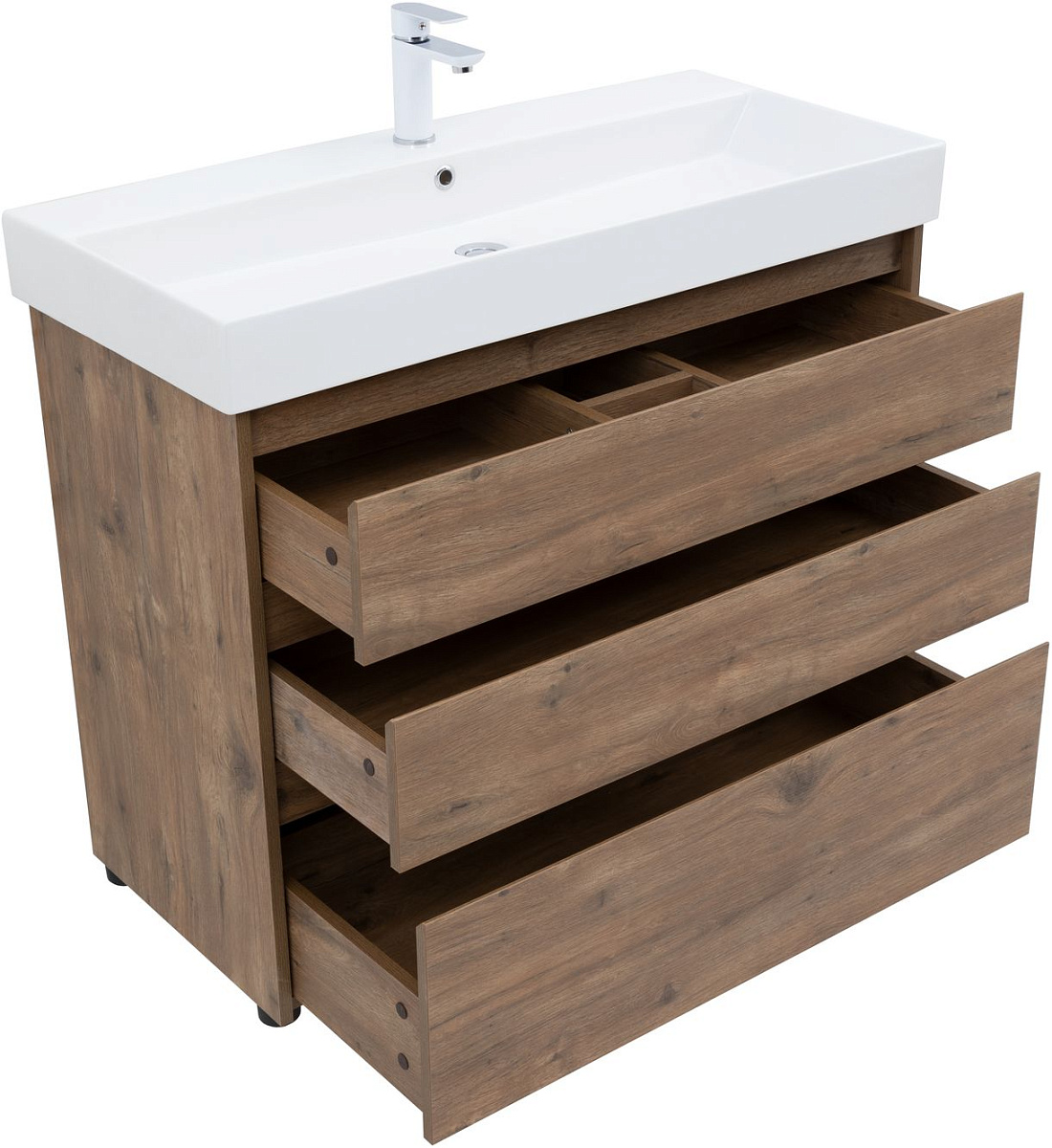 Приобрести aquanet тумба с раковиной nova lite 100 см, дуб рустикальный (3 ящика)