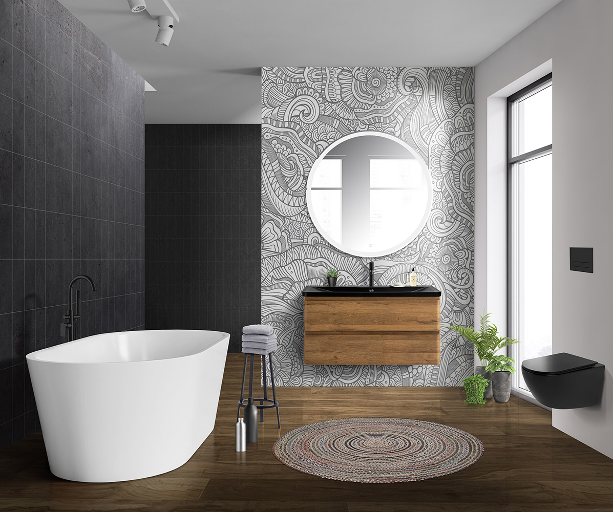 Приобрести belbagno тумба с раковиной albano 100 см, подвесная rovere rustico, чёрная раковина