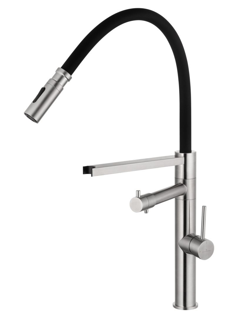 Приобрести смеситель для кухни с гибким изливом и подключением фильтра wonzon & woghand, брашированный никель (ww-88458007-bn)