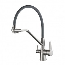 HAIBA Смеситель для кухни 444 мм, гибкий излив, серый\хром HB-76855-5