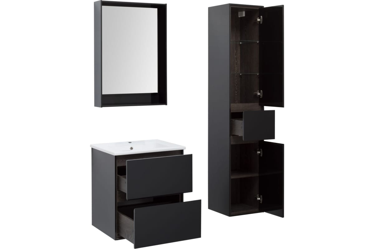 Приобрести aquanet тумба с раковиной милан 60 см, черный глянец