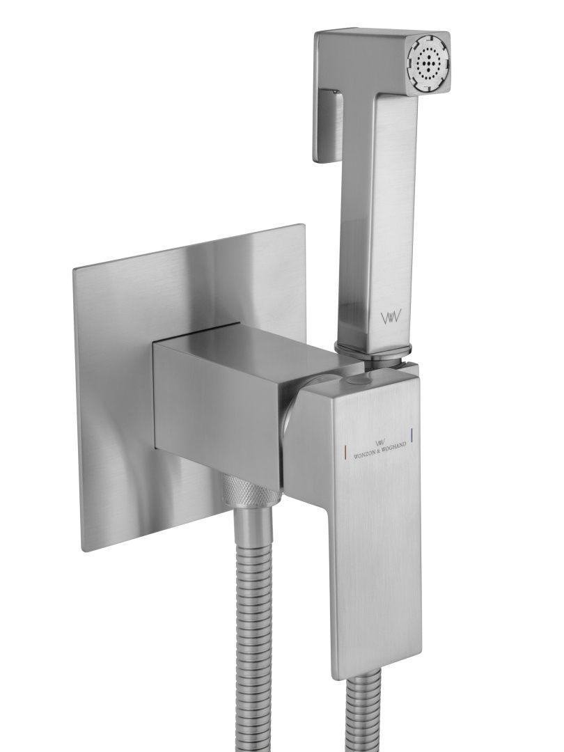 Приобрести смеситель с гигиеническим душем встраиваемый wonzon & woghand cube, брашированный никель (ww-88829016-bn)