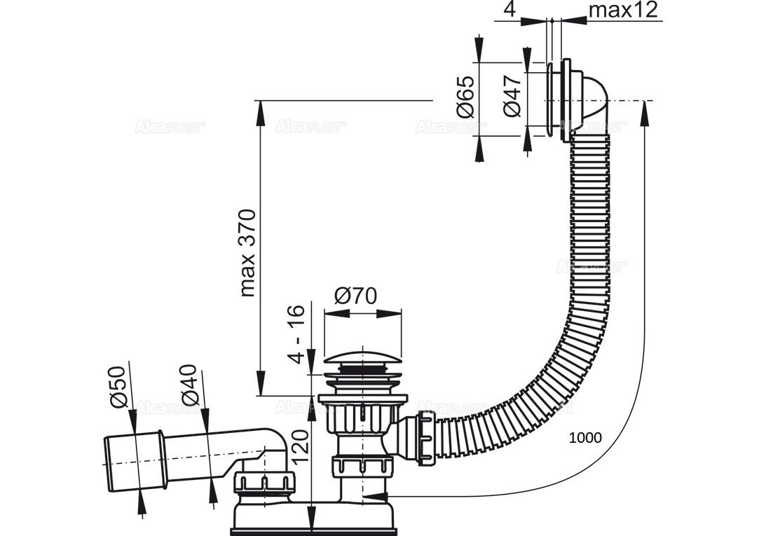 Приобрести сифон для ванны alcaplast a505km-100 пластик
