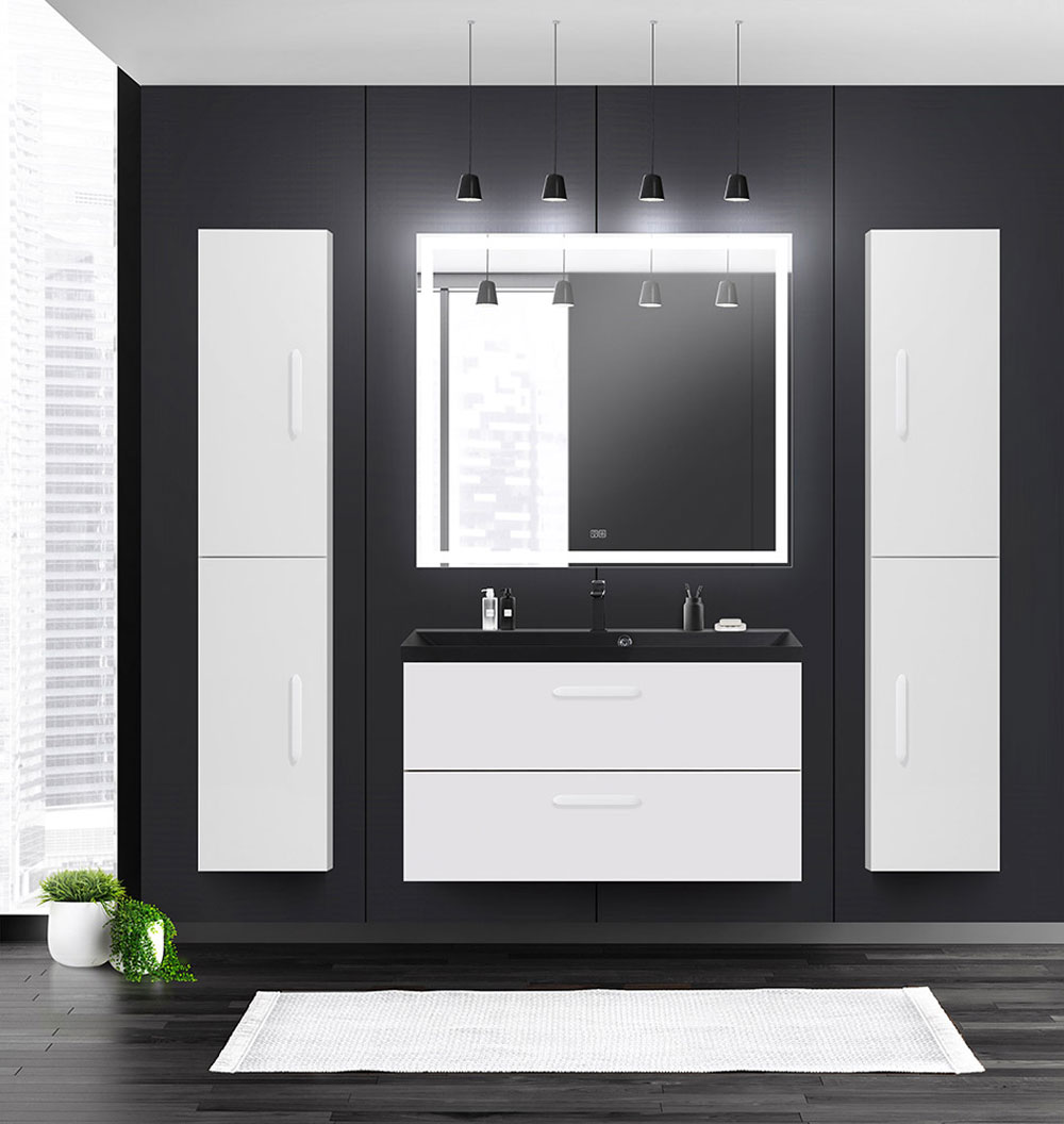 Приобрести belbagno тумба с раковиной aurora 90 см, подвесная bianco lucido, чёрная раковина