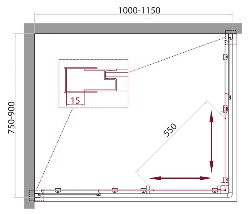 Приобрести ограждение душевое belbagno unique (1000-1150)x(750-900) хром/рифленое