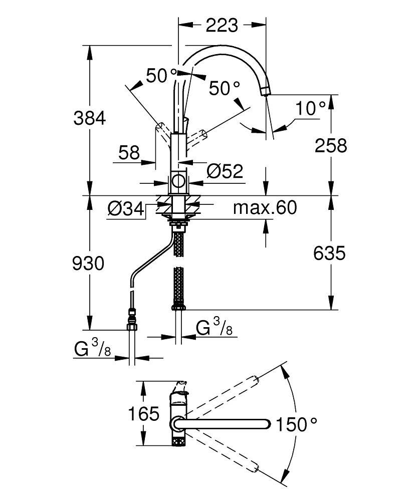 Приобрести смеситель для кухни blue pure eurosmart с высоким изливом, хром 31722000