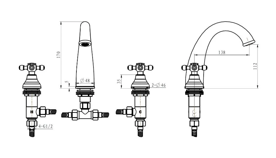 Приобрести boheme смеситель для раковины royale, врезной, бронза 317-royal