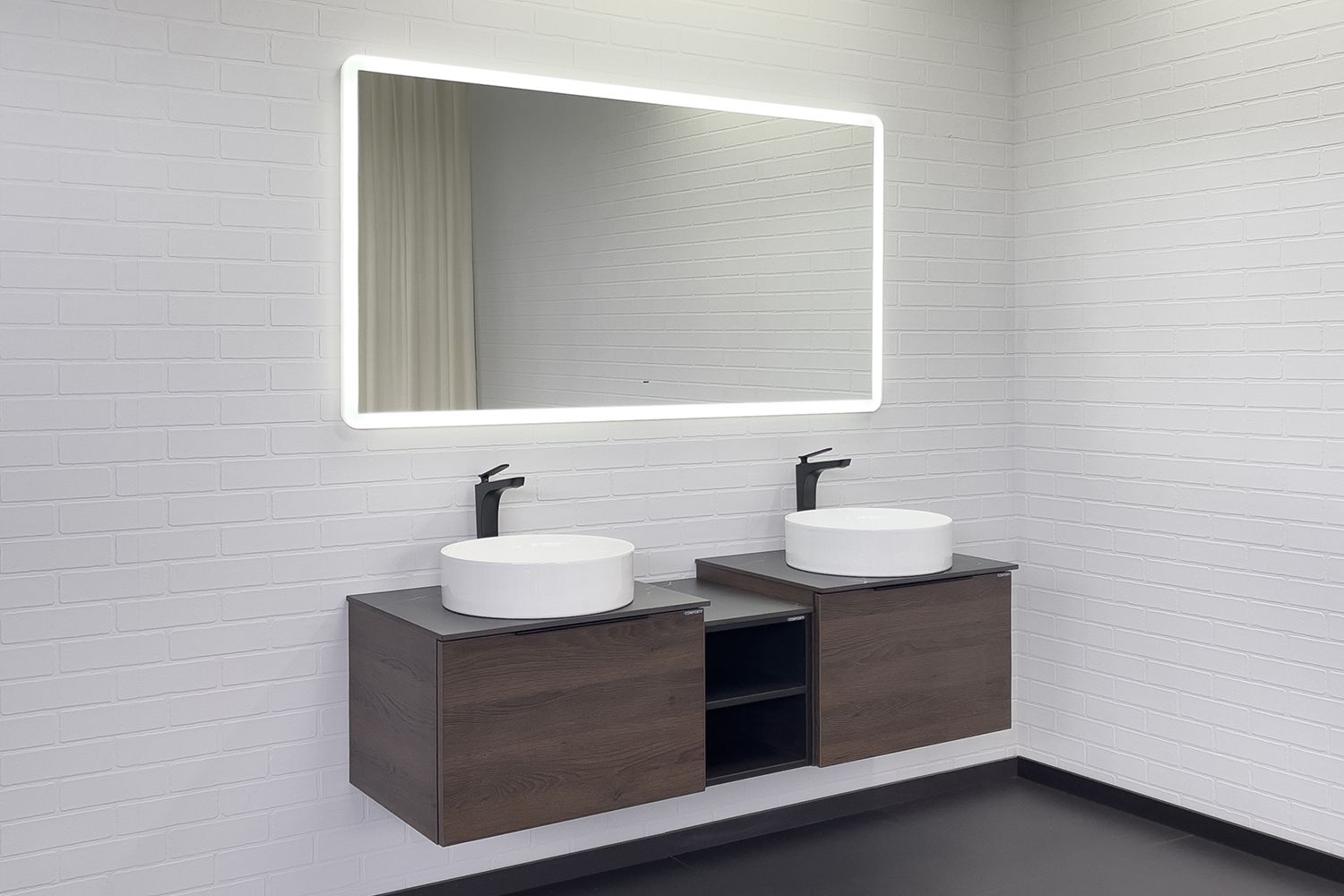 Приобрести сomforty тумба со столешницей и двумя раковинами портленд-150 дуб шоколадно-коричневый, раковины 9110