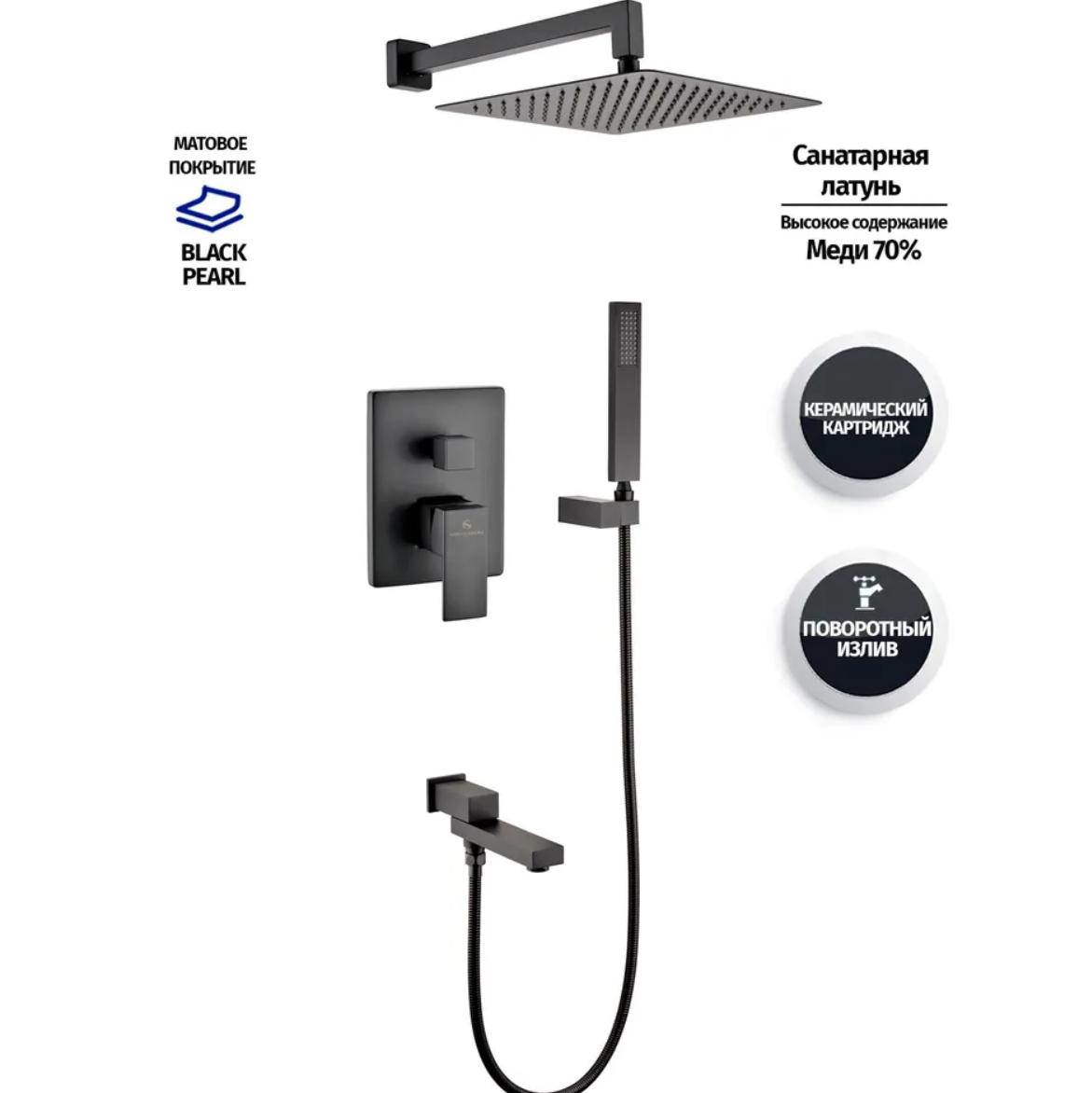 Приобрести grocenberg встраиваемая душевая система, черная матовая gb5089bl-1