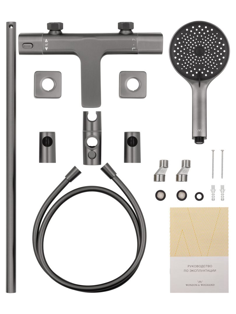 Приобрести смеситель для ванны с душевым гарнитуром и термостатом wonzon & woghand solid, темный графит (ww-c2011-a-bgg)