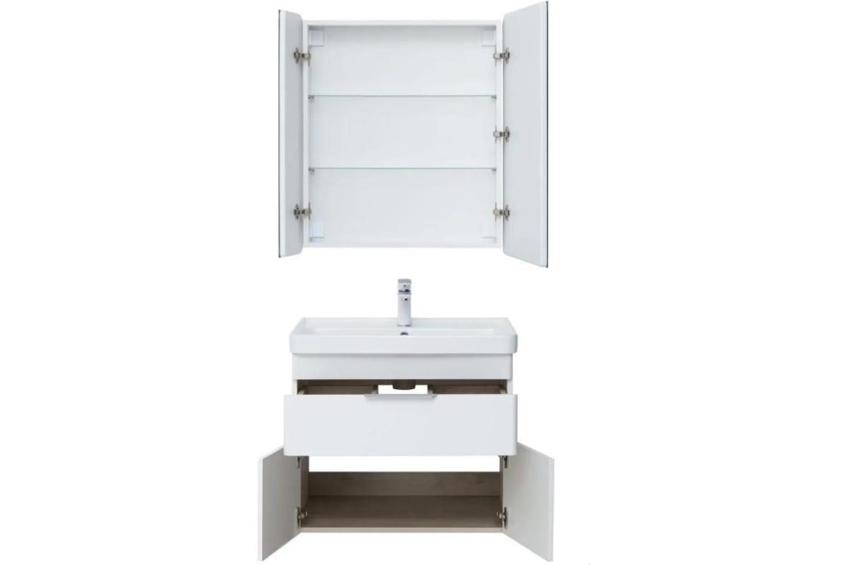 Приобрести aquanet тумба с раковиной ирис new 71 см, белая глянец (1 ящик, 2 дверцы)