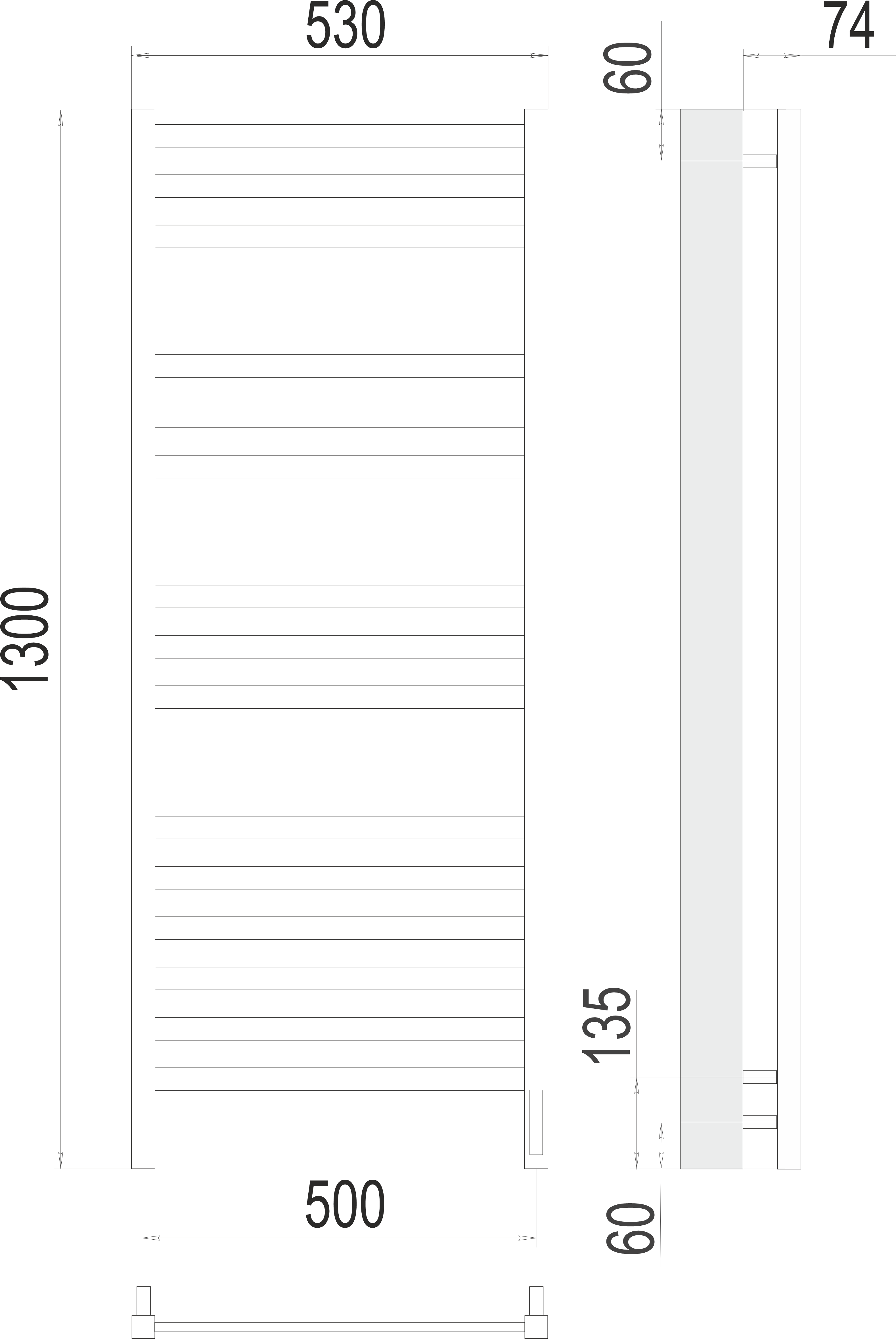 Приобрести полотенцесушитель 500х1300 мм электрический terminus енисей п15 4670078526274