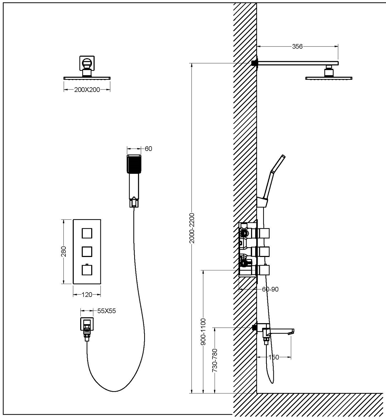 Приобрести душевая система встроенная с термостатом timo tetra-thermo sx-0199/03sm черный
