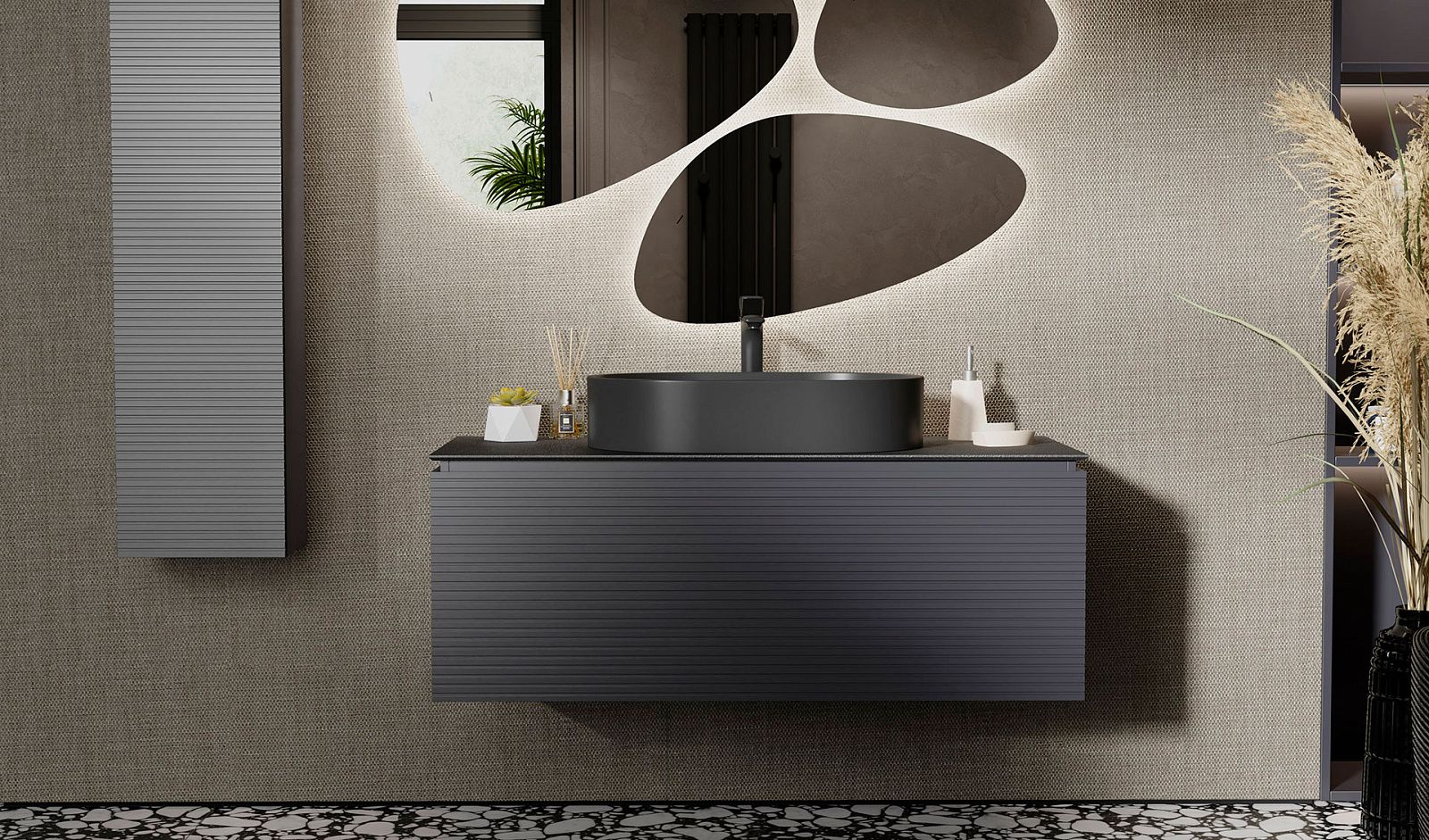 Приобрести jorno тумба подвесная stone 120 см со столешницей, антрацит