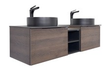 Сomforty Тумба со столешницей и двумя раковинами Портленд-150 дуб шоколадно-коричневый