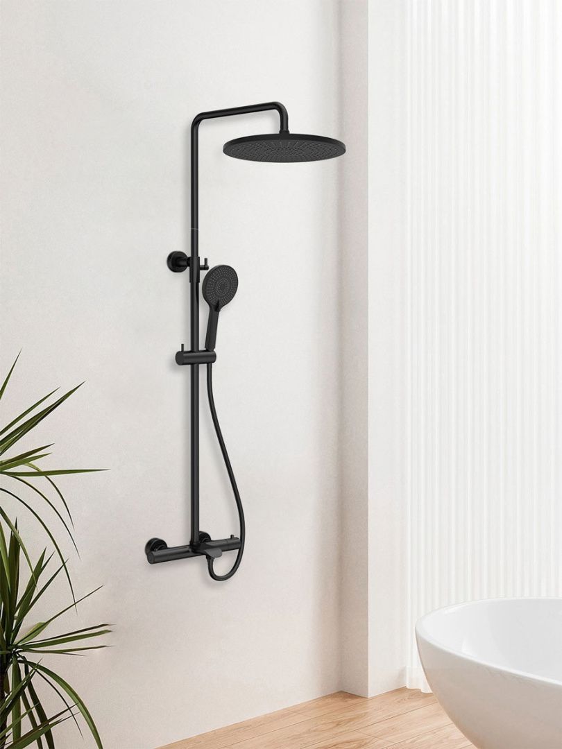 Приобрести vincea душевая стойка esse, термостат, черный матовый vsfs-1e1tmb