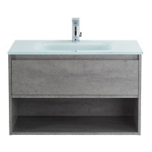 BelBagno Тумба c раковиной KRAFT 80 см, с одним ящиком и полкой, подвесная Cemento Grigio, стеклянная раковина