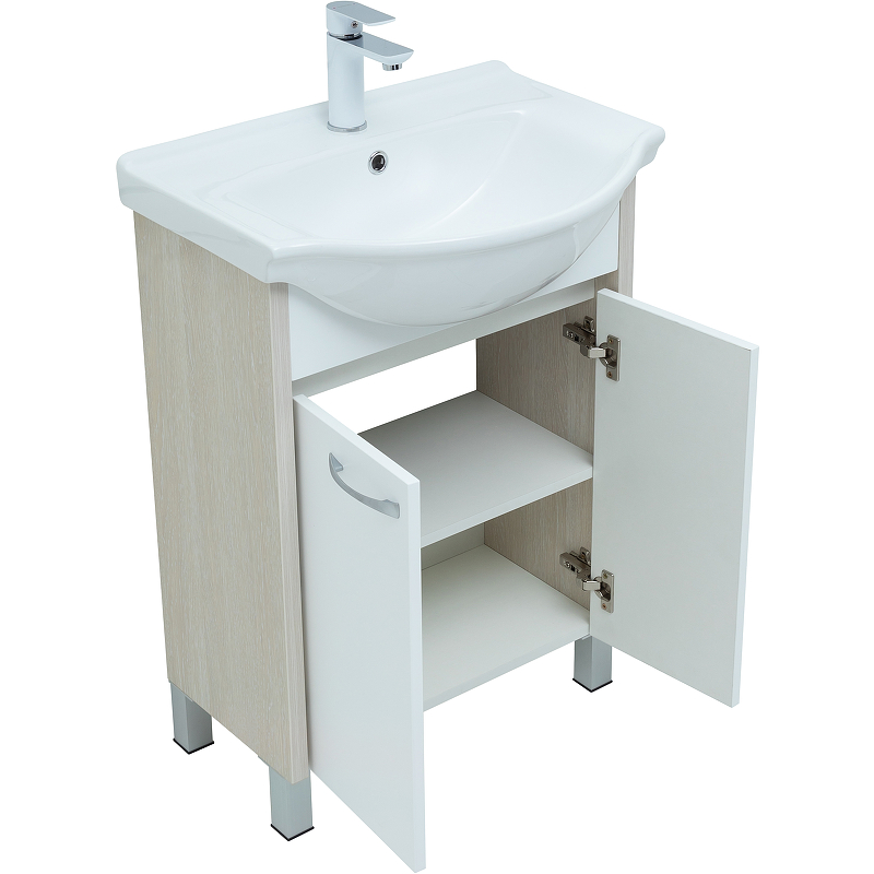Приобрести aquanet тумба с раковиной донна 60 см, белая дуб/ белая (2 дверцы)