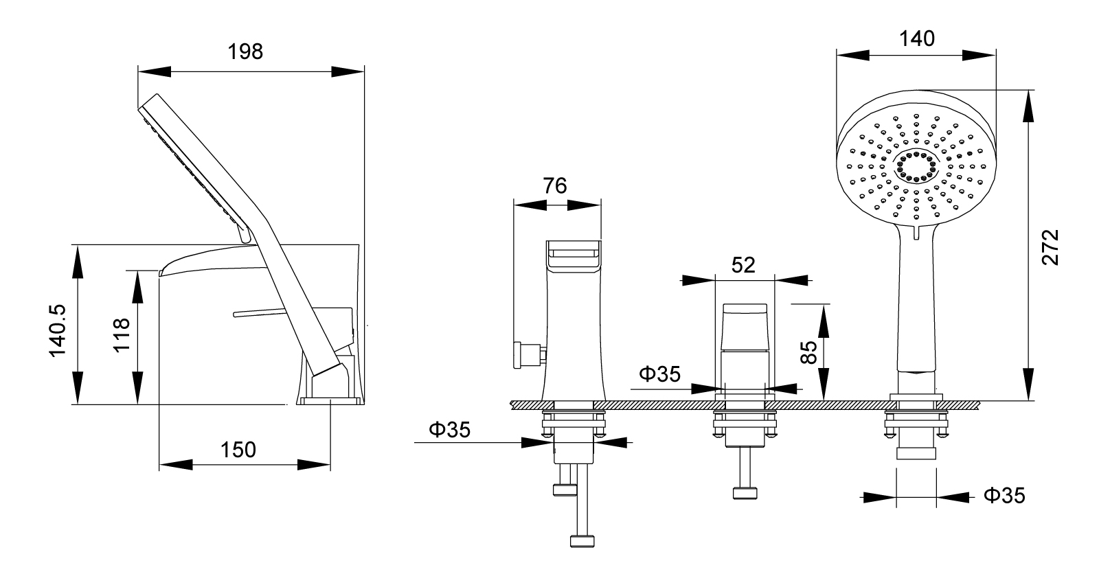 Приобрести смеситель для ванны с душем, врезной, каскадный timo lumi 4210/00y хром