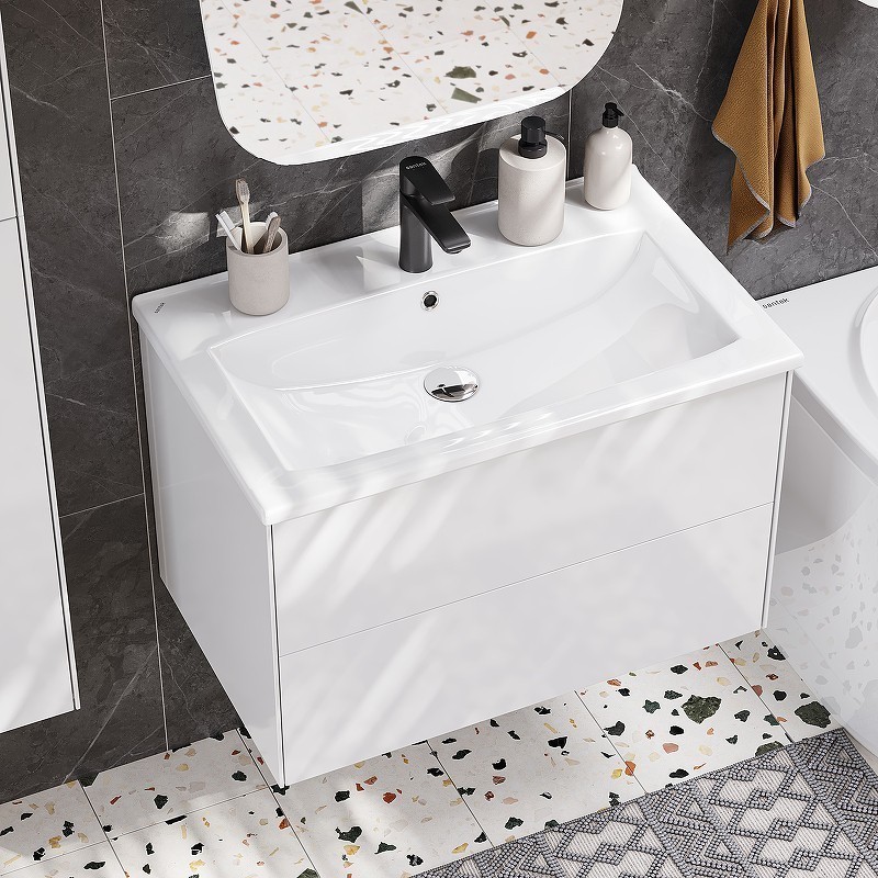 Приобрести тумба подвесная с раковиной акватон сохо 75 см, белый глянцевый