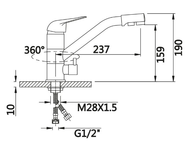 Приобрести смеситель для кухни vieir kitchen 190 мм, с подключением к фильтру, черный v15001с1