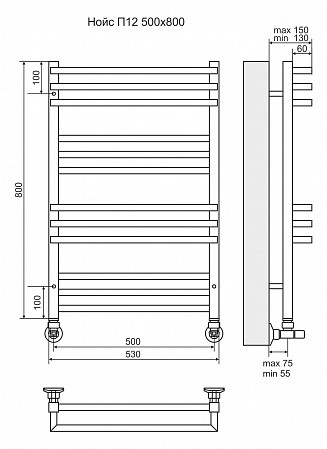 Приобрести полотенцесушитель водяной terminus нойс п12 500х800