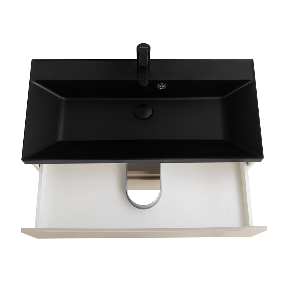 Приобрести belbagno тумба с раковиной marino 80 см, подвесная crema opaco, чёрная раковина