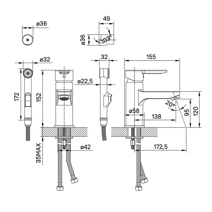 Приобрести iddis смеситель sena 152мм, с гигиеническим душем, хром sensb00i08