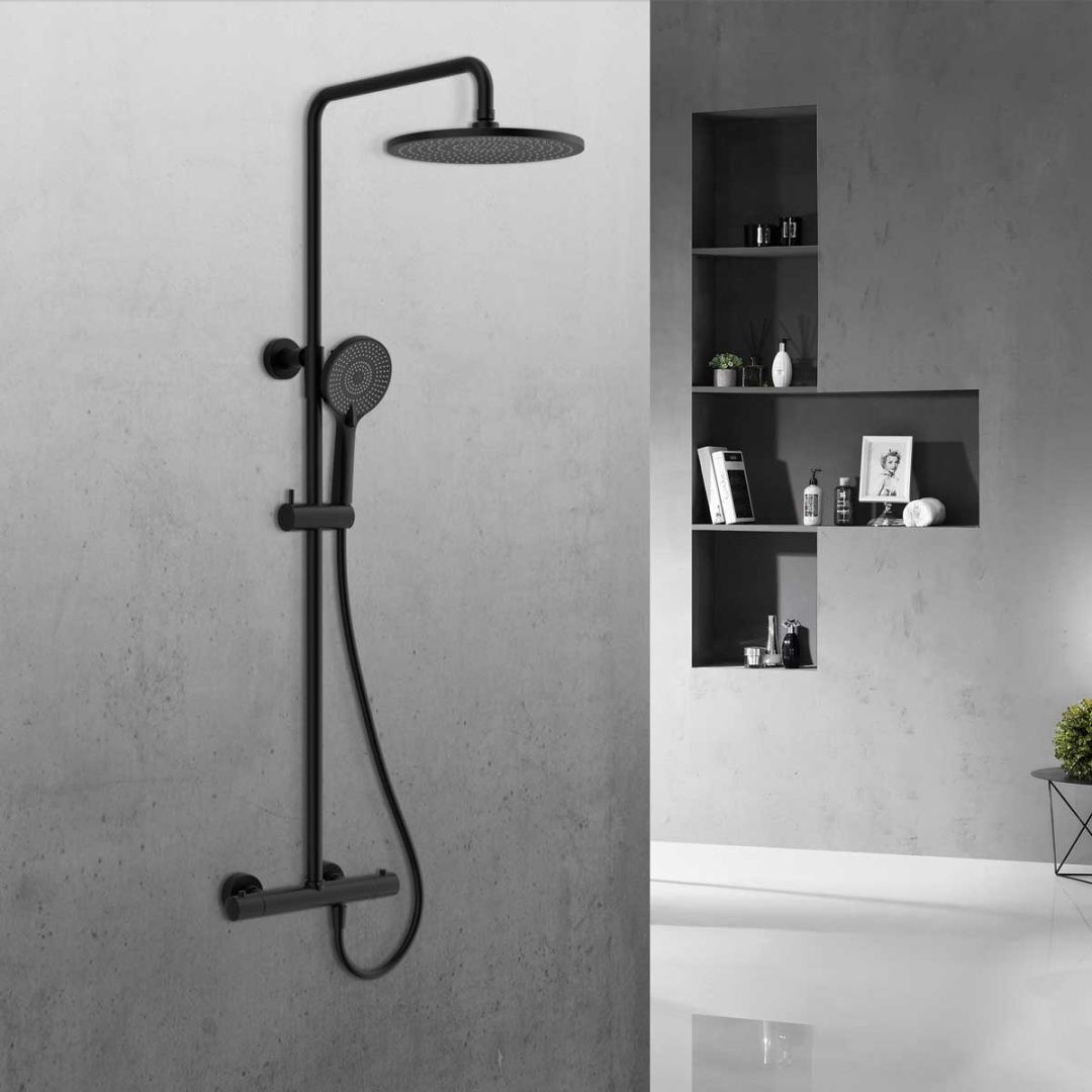 Приобрести vincea душевая стойка esse, термостат, черный матовый vsfs-1e0tmb